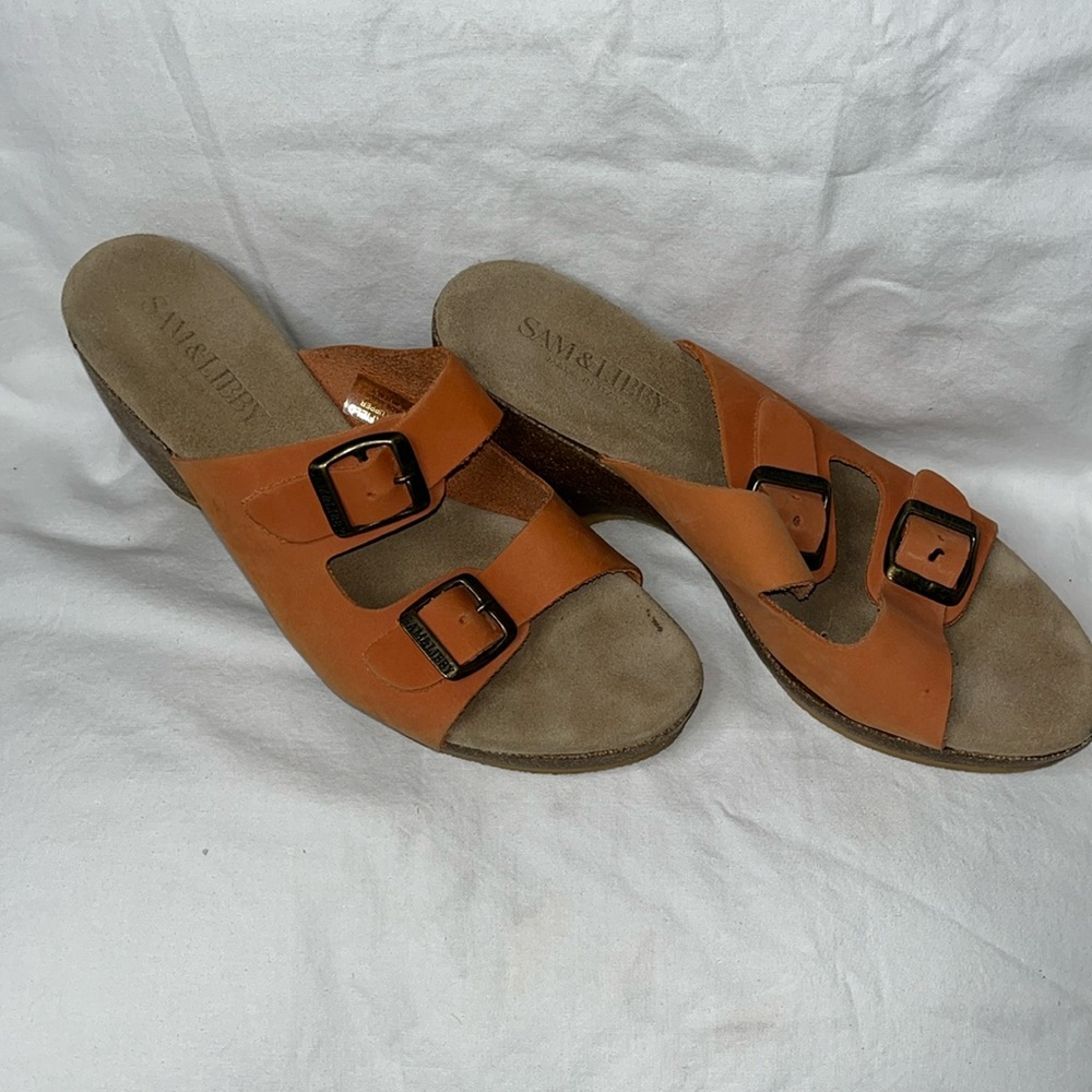 Sam and Libby made in Italy orange leather sandals. 9M. Comfort sole wedge 3.5
